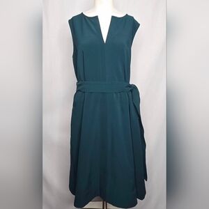 Lark & Ro Deep Teal V-Neck Sleeveless Midi w Pockets Dress Size‎ 10 NWOT